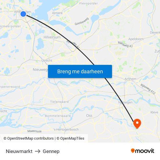 Nieuwmarkt to Gennep map