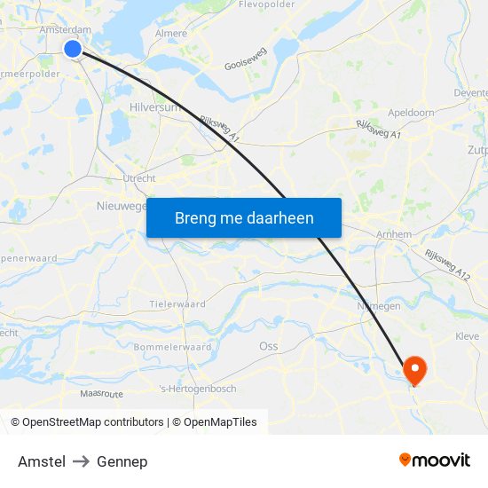 Amstel to Gennep map