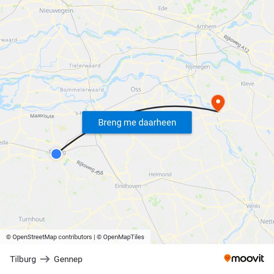 Tilburg to Gennep map