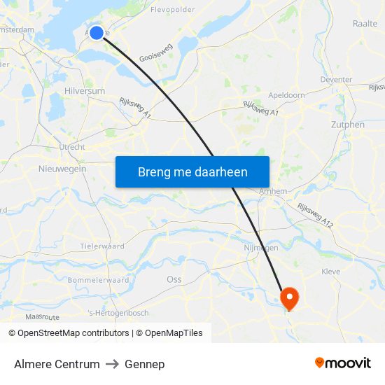 Almere Centrum to Gennep map