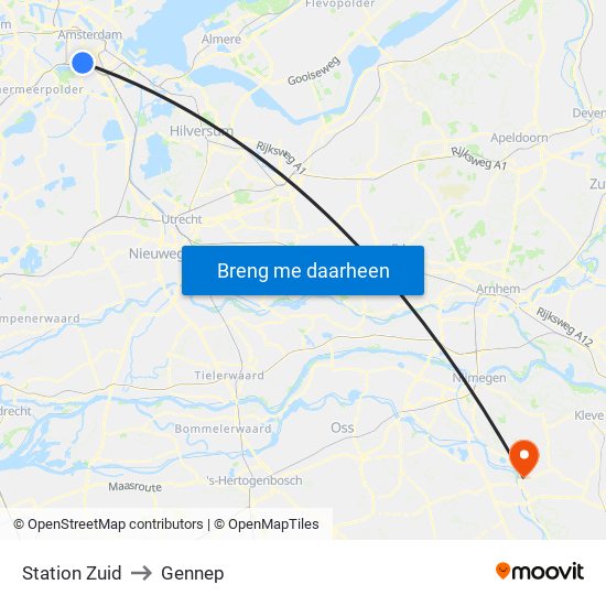 Station Zuid to Gennep map