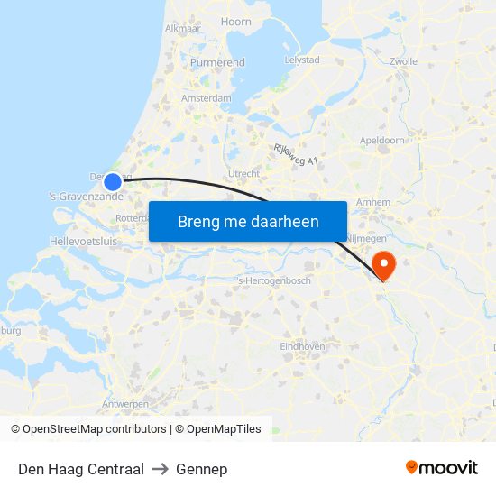Den Haag Centraal to Gennep map