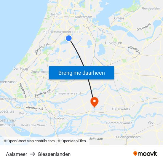Aalsmeer to Giessenlanden map