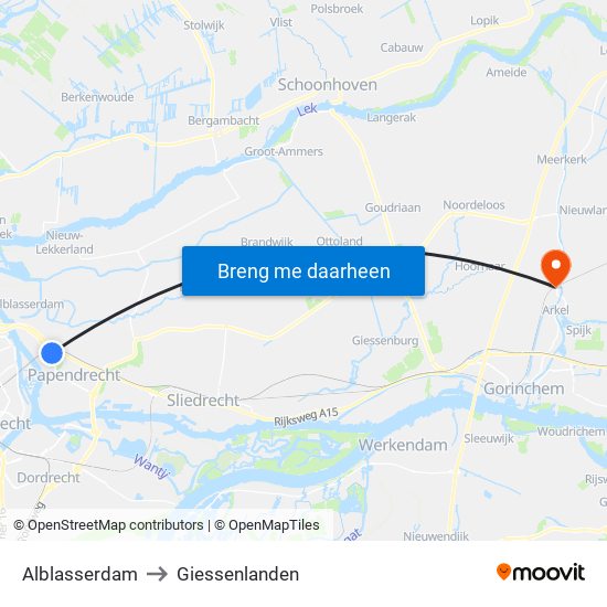 Alblasserdam to Giessenlanden map