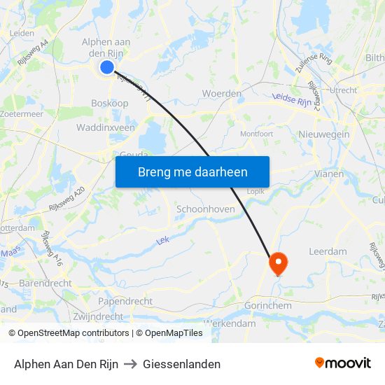 Alphen Aan Den Rijn to Giessenlanden map