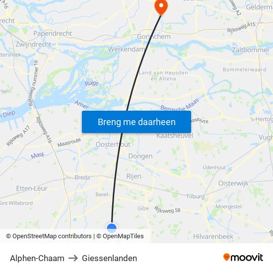 Alphen-Chaam to Giessenlanden map