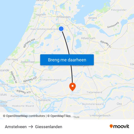 Amstelveen to Giessenlanden map