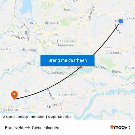 Barneveld to Giessenlanden map