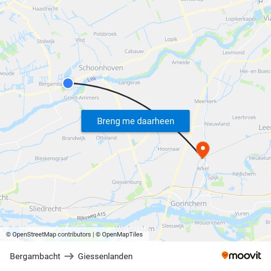 Bergambacht to Giessenlanden map
