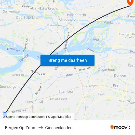 Bergen Op Zoom to Giessenlanden map