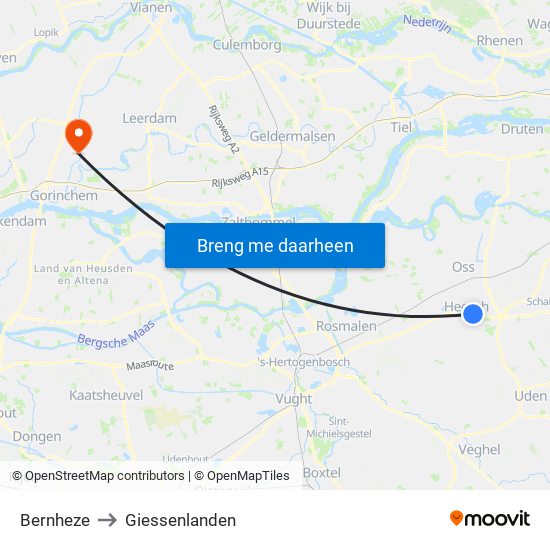 Bernheze to Giessenlanden map