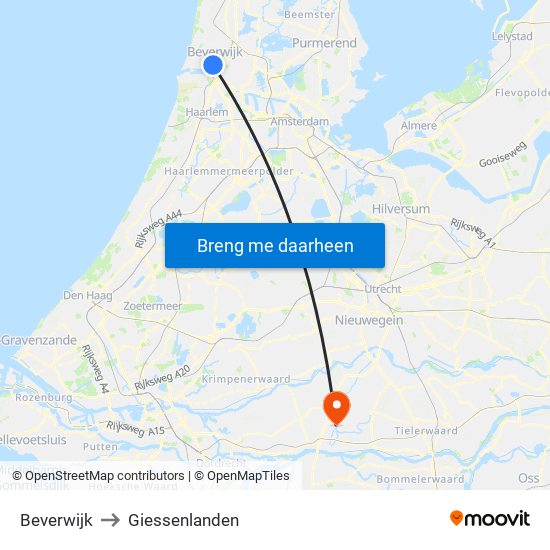 Beverwijk to Giessenlanden map