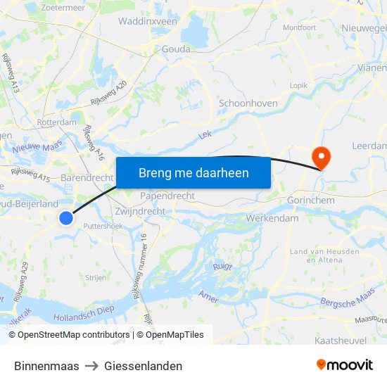 Binnenmaas to Giessenlanden map