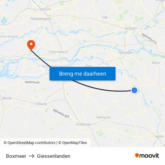 Boxmeer to Giessenlanden map