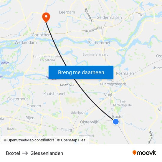 Boxtel to Giessenlanden map