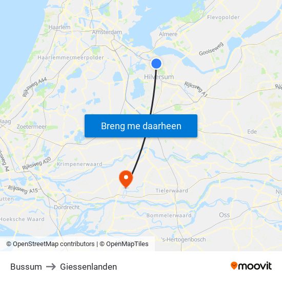 Bussum to Giessenlanden map