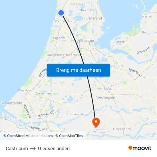 Castricum to Giessenlanden map