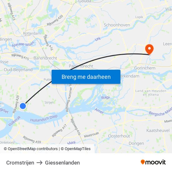 Cromstrijen to Giessenlanden map