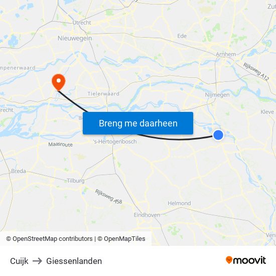 Cuijk to Giessenlanden map