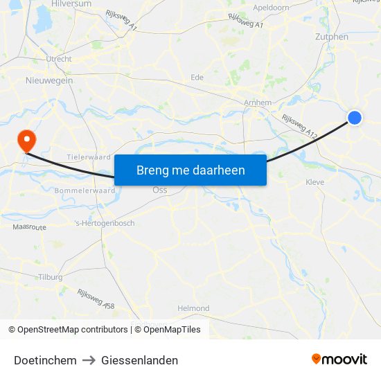 Doetinchem to Giessenlanden map
