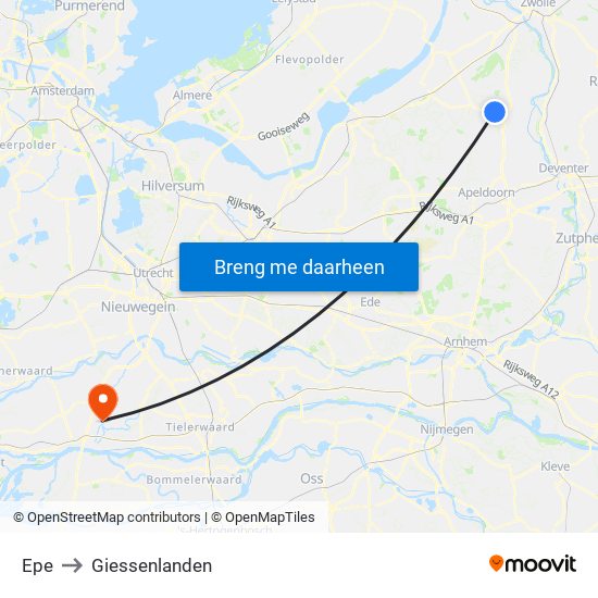 Epe to Giessenlanden map
