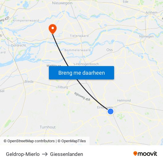 Geldrop-Mierlo to Giessenlanden map