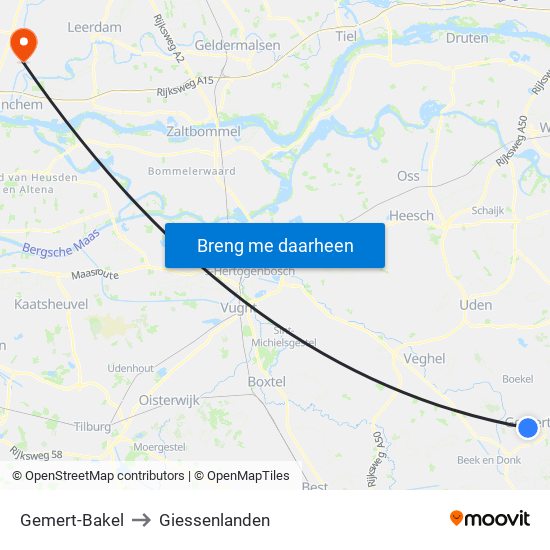 Gemert-Bakel to Giessenlanden map