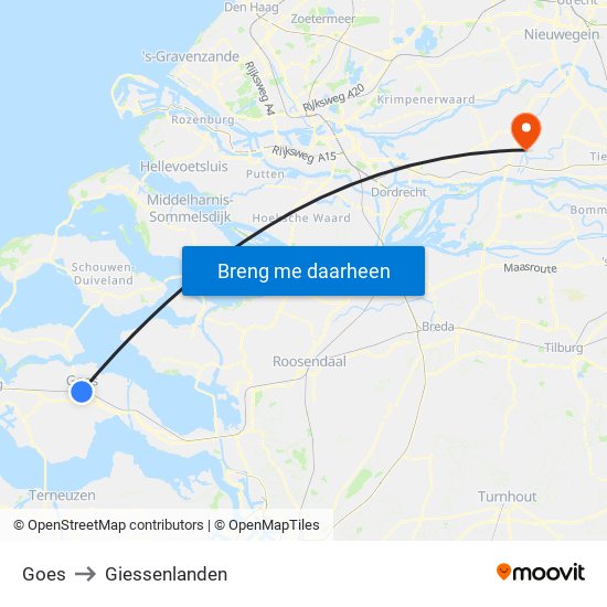 Goes to Giessenlanden map