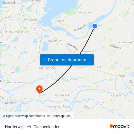 Harderwijk to Giessenlanden map