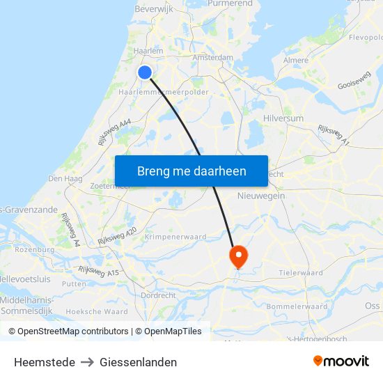 Heemstede to Giessenlanden map