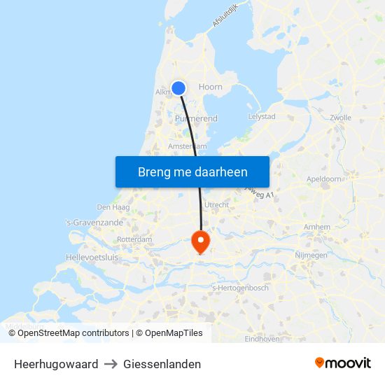 Heerhugowaard to Giessenlanden map