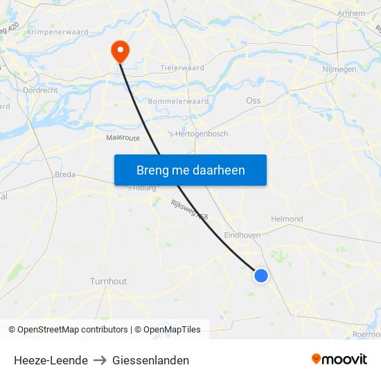 Heeze-Leende to Giessenlanden map