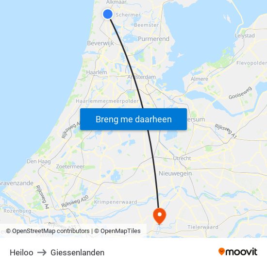 Heiloo to Giessenlanden map