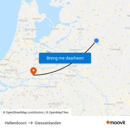 Hellendoorn to Giessenlanden map