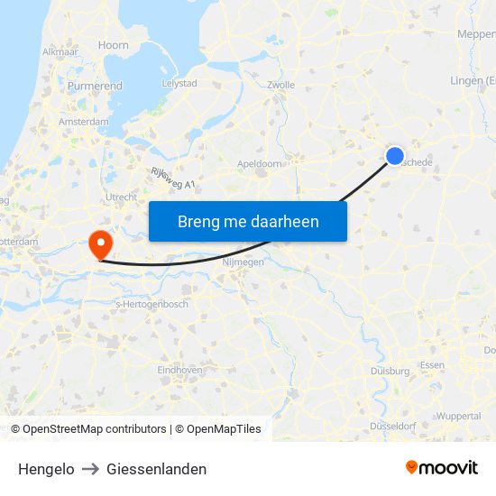 Hengelo to Giessenlanden map