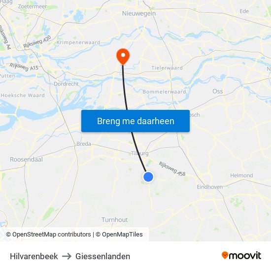 Hilvarenbeek to Giessenlanden map