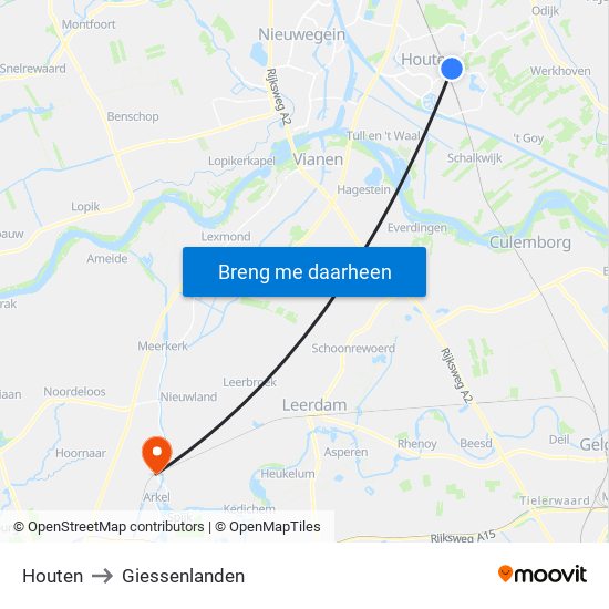 Houten to Giessenlanden map