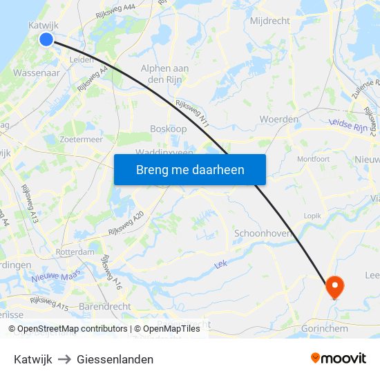 Katwijk to Giessenlanden map