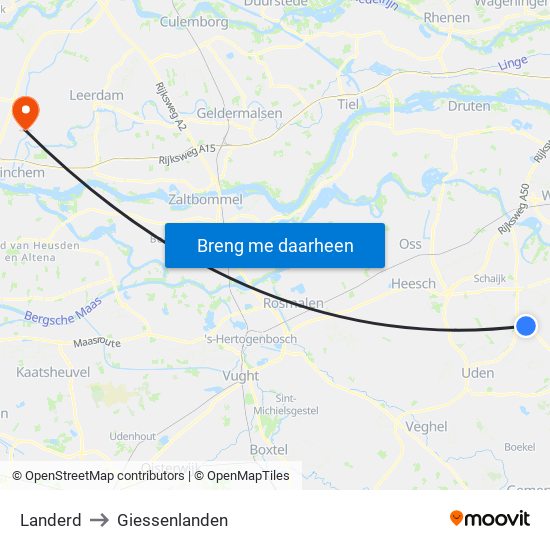 Landerd to Giessenlanden map