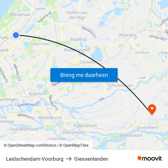 Leidschendam-Voorburg to Giessenlanden map
