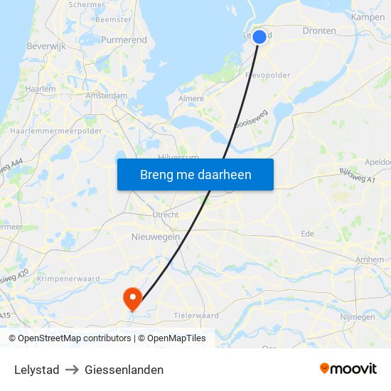 Lelystad to Giessenlanden map