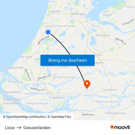 Lisse to Giessenlanden map