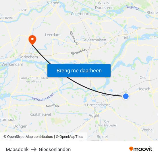 Maasdonk to Giessenlanden map