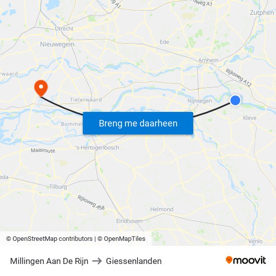 Millingen Aan De Rijn to Giessenlanden map