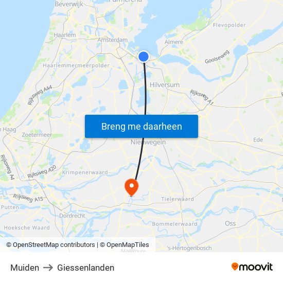 Muiden to Giessenlanden map