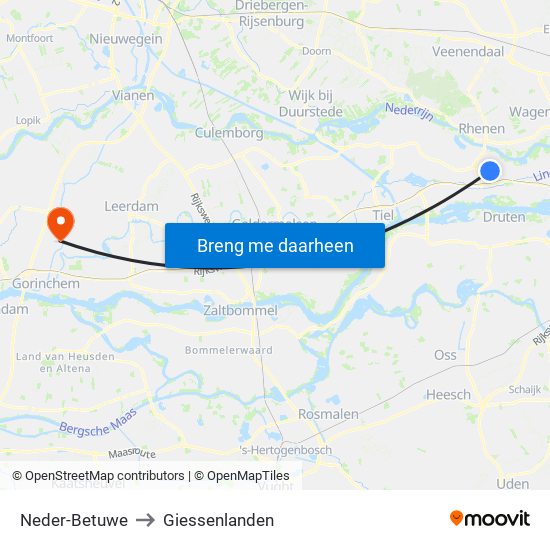 Neder-Betuwe to Giessenlanden map