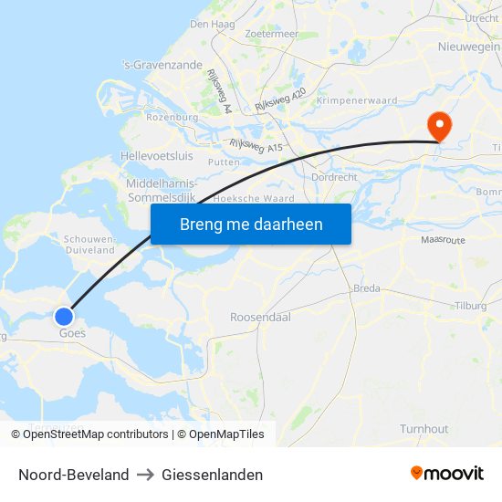 Noord-Beveland to Giessenlanden map