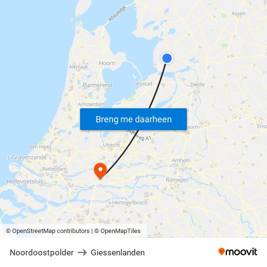 Noordoostpolder to Giessenlanden map