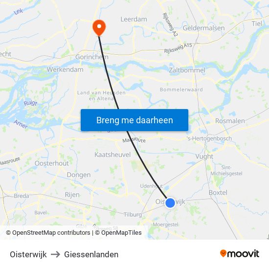 Oisterwijk to Giessenlanden map
