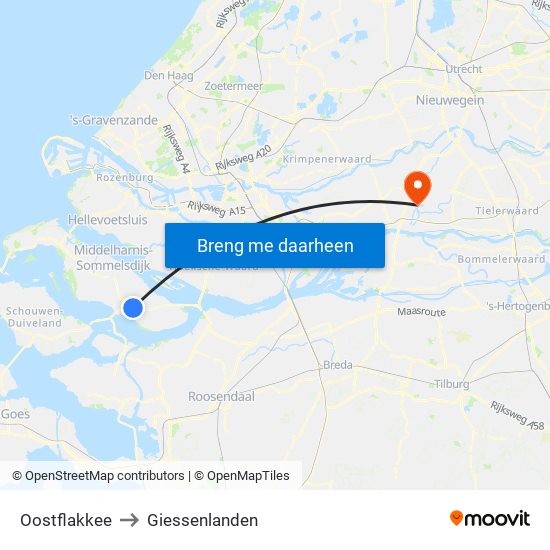 Oostflakkee to Giessenlanden map